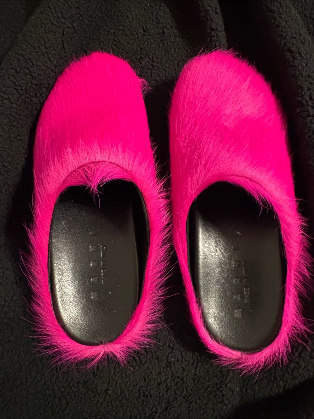 Pink Marni fur slides